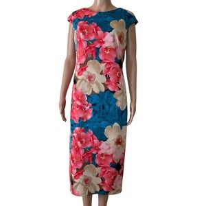 Maggy London Floral Scuba Midi Sheath Dress Size 10
